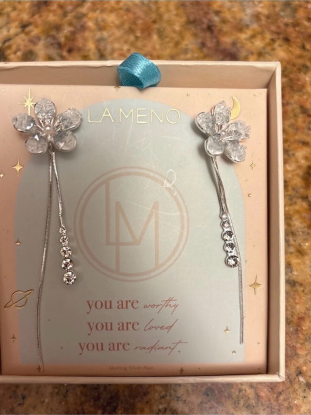 La Meno Silver Crystal Flower Drop Earrings - Clear